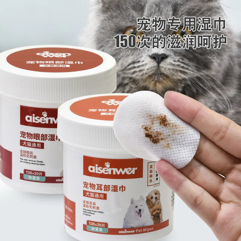 150pcs Pet Eye Ear Wet Wipes Dog Cat Pet Cleaning Wipes Cleaning Deodorizing Dog Face Wipes for Discharge Crust Dog Products