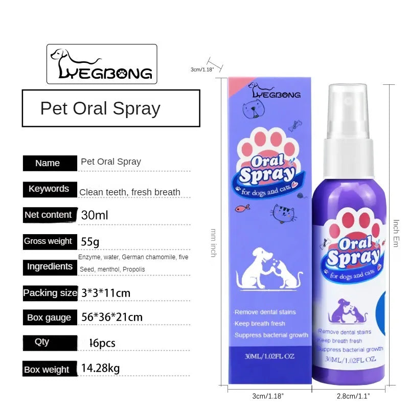 Pet Teeth Cleaning Spray Oral Care Remove Tooth Stains Keep Fresh Breath for Cats and Dogs Whitening  Remove bad breath