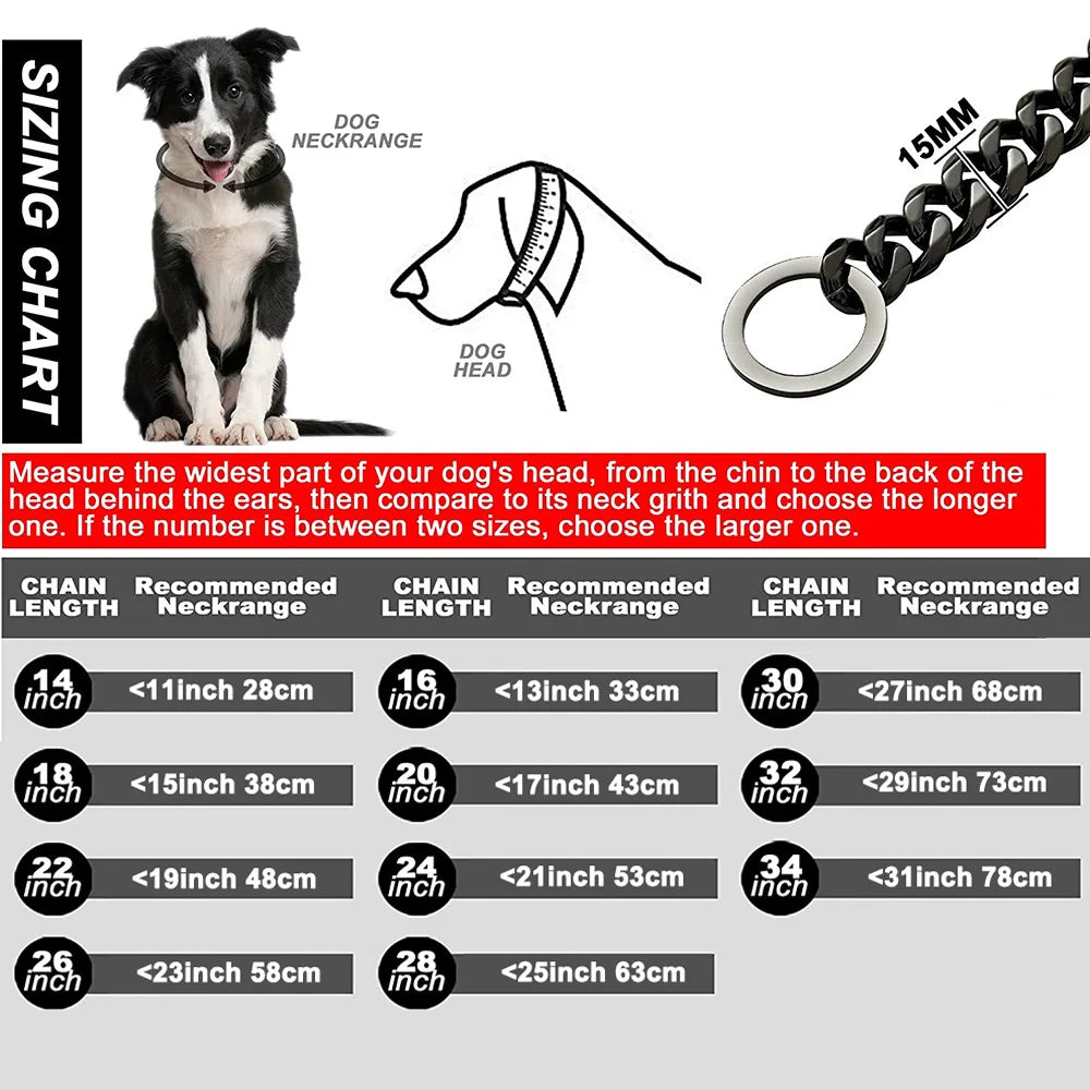 Cuban Link Dog Collar 15mm Chain Dog Collar Walking Chain 316L Stainless Steel Heavy Duty Slip Collar for Small Medium Large Dog