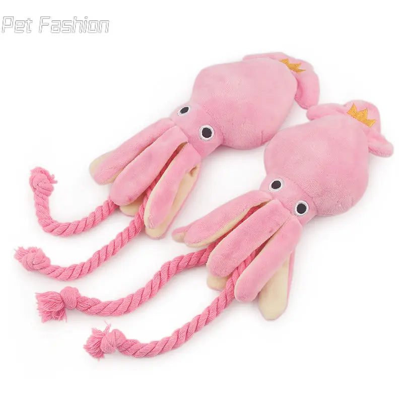 2023 Cute Squid Small Dog Toy Sound BB Plush Pet Puppy Rope Toys Pink Chew Squeak Toys For Cat  dog toys for small dogs  pet