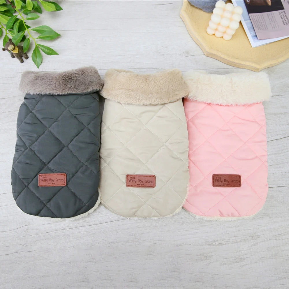 Warm Dog Cat Clothes Winter Fur Collar Small Dogs Puppy Coat Thick Cotton Pet Jacket Outfits Clothes for Small Dog Pug Chihuahua