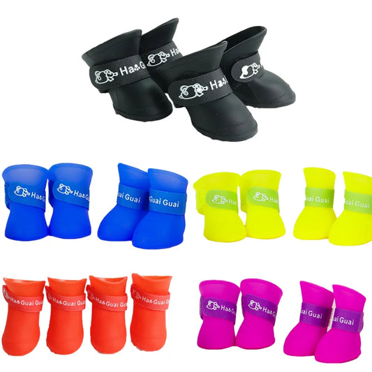 4Pcs Anti-slip Rain Shoes Dog Cat  Rubber Boot Dogs Cats Pet Foot Cover Puppy Waterproof Socks Small Medium Dogs Protect The Paw