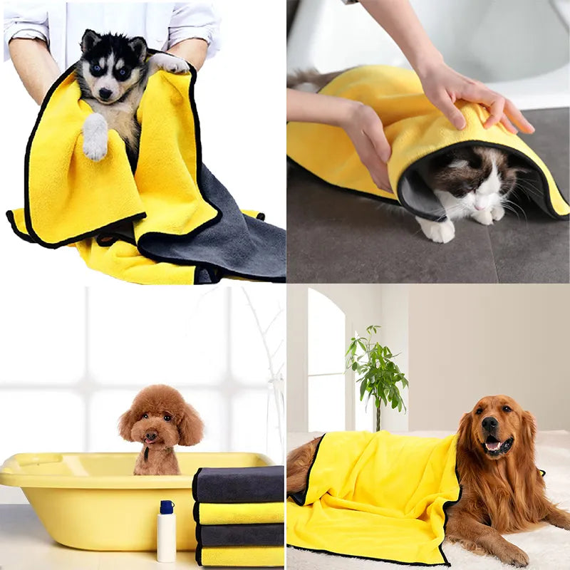 Quick-drying Pet Dog and Cat Towels Soft Fiber Towels Water-absorbent Bath Towel Convenient Pet Shop Cleaning Towel Pet Supplies