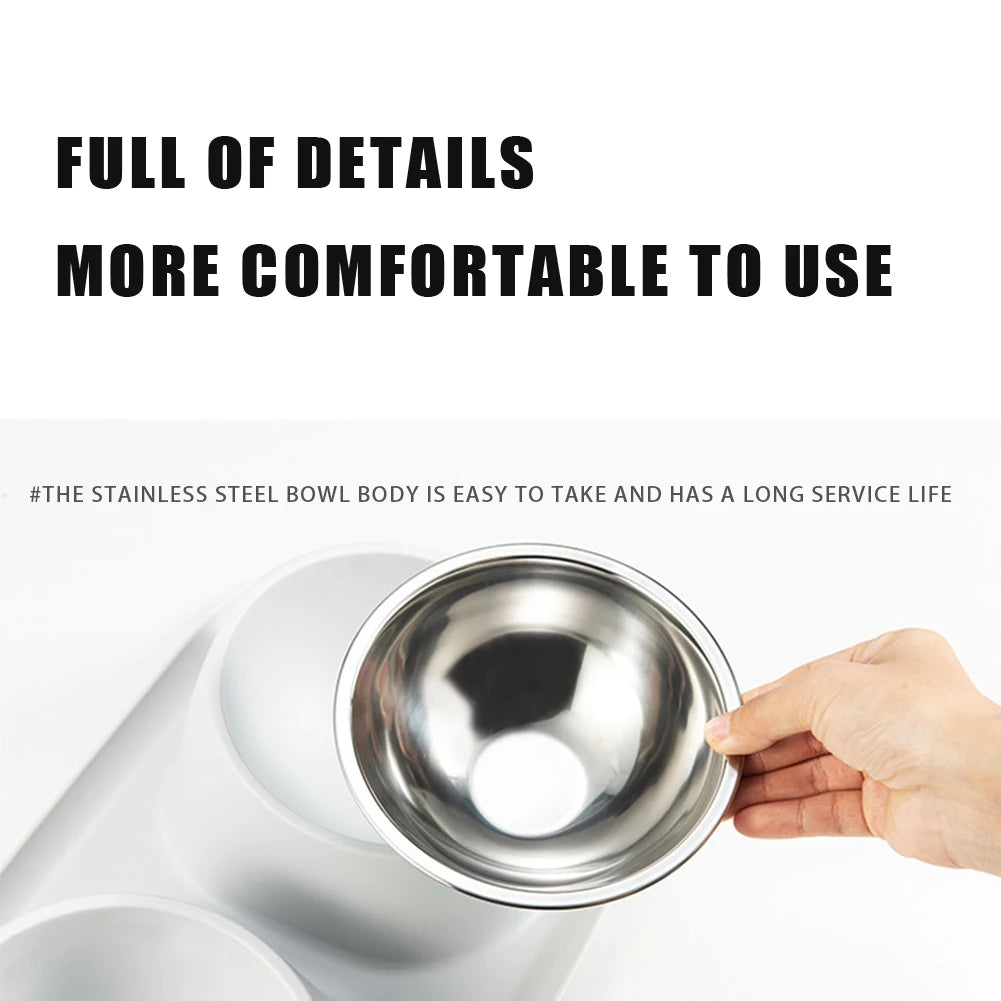 Double Cat Dog Bowl Stainless Steel Cat Food Container Non-slip Base Pet Water Feeder Tilt Safeguard Neck Puppy Cats Bowls