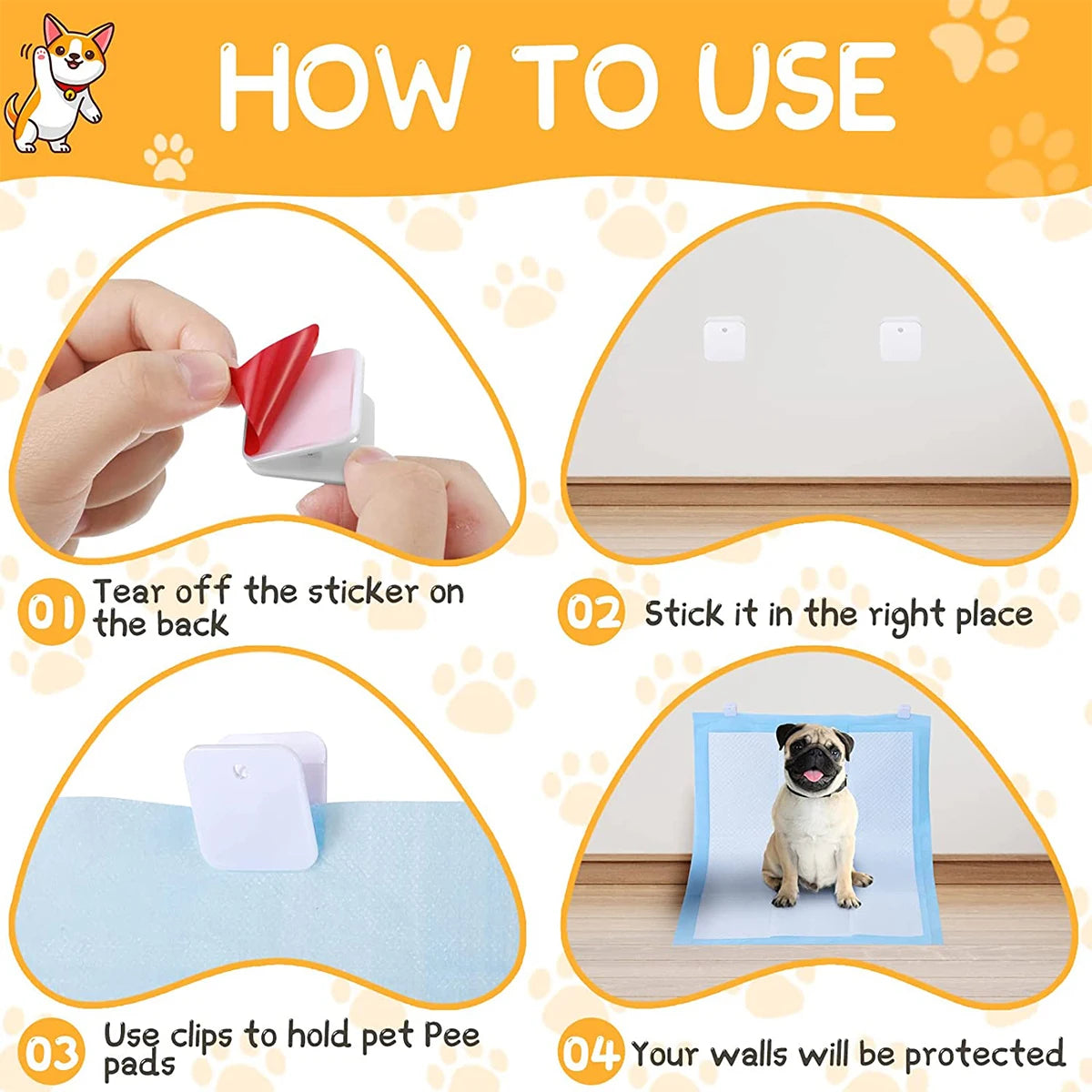 12Pcs Wall Pee Pad Holder Dog Potty Training Pad Holder Sticky Pee Pad Wall Clip for Hanging Pee Pad Dog Training Pad