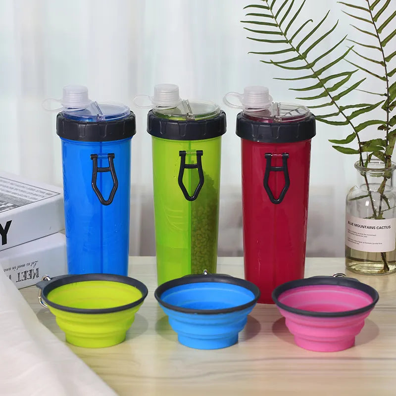 Portable Pet Cup Foldable 2in1 Pet Outdoor Water Food Bowl Pet Water Food Feeder Portable Travel Water Bottle