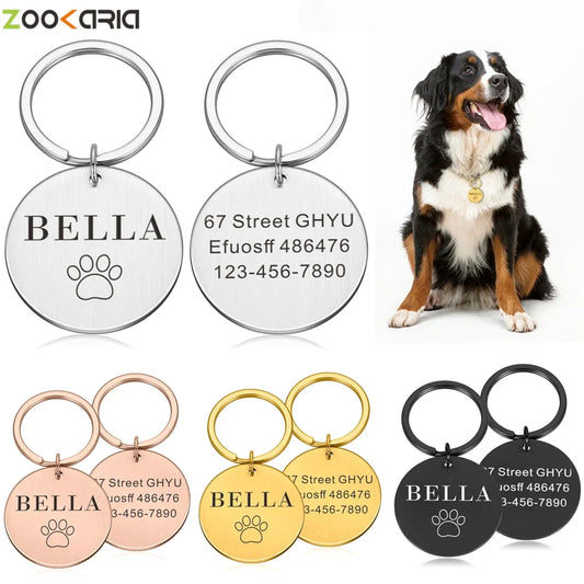 Custom Name Anti-lost IDTag Engraved Record Tel Address Cat Puppy Personalized Paw Print Medal Pendant Dog Pet Collar Accessory