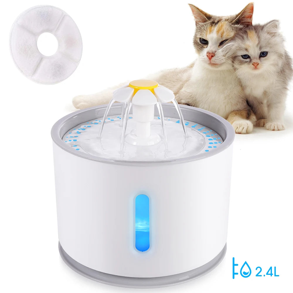 Automatic Pet Cat Water Fountain with LED Lighting 5 Pack Filters 2.4LSPECIFICATIONSBrand Name: NoEnName_NullWith Water Dispenser: YesPower Source: CHARGEMin Output: 50gMax Output: 2.4LTime Setting: NoMaterial: PlasticOrigin: Mainland ShopDoggieworksShopDoggieworks4L USB Dogs Cats Mute Drinker Feeder Bowl Drinking Dispenser