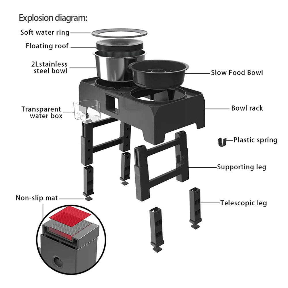 Elevated Slow Feeder Dog Bowls, Adjustable Raised Dog Bowl with No Spill Dog Water Bowl, Non-Slip Dog Food Bowl Stand for Pet