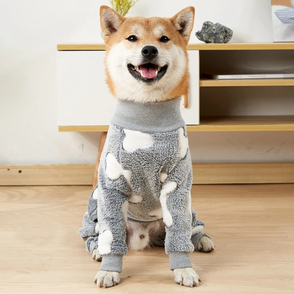 Four Legs Dog Pajamas Puppy Fleece Winter Warm Dog Jumpsuit Cute Pet Clothes Onesies For Medium Large Dogs Labrador Coat