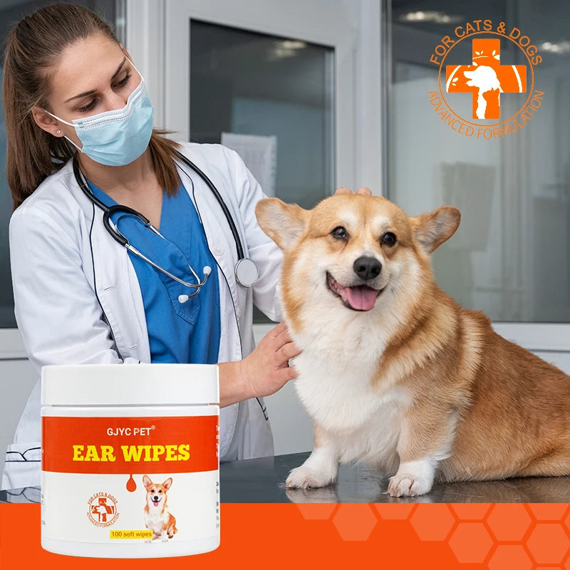 Pet Ear Wet Wipes Dog Ear Odor Remover Anti Ticks Mites Relieve Itching Non Toxic Against Infection Cat Ear Cleaning Paper100pcs