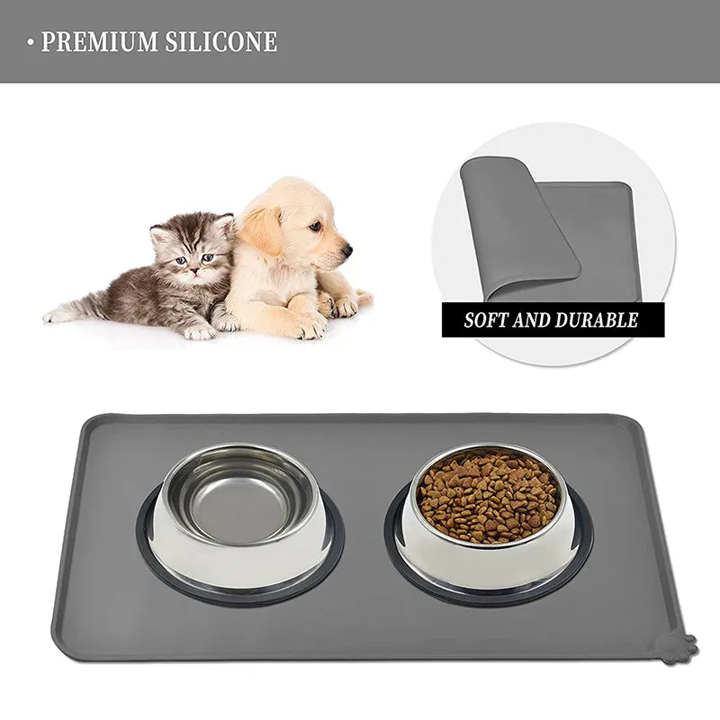 Dog Cat Bowl Food Mat with High Lips Silicone Non-Stick Waterproof Pet Food Feeding Pad Puppy Feeder Tray Water Cushion Placemat