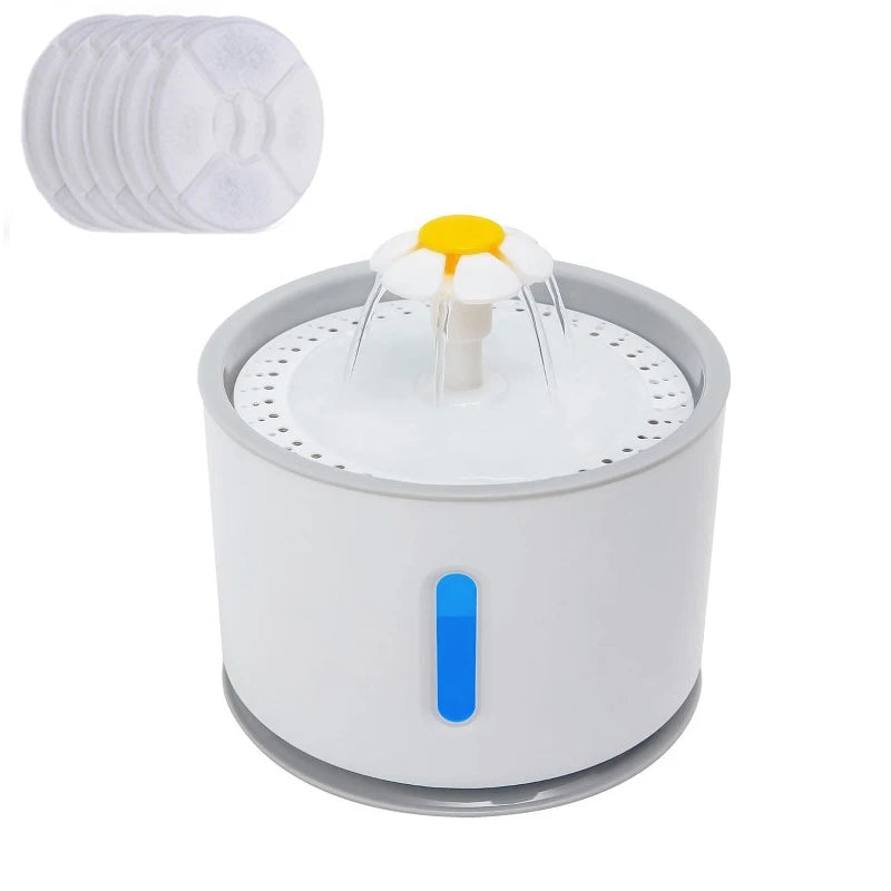 Automatic Pet Cat Water Fountain with LED Lighting 5 Pack Filters 2.4LSPECIFICATIONSBrand Name: NoEnName_NullWith Water Dispenser: YesPower Source: CHARGEMin Output: 50gMax Output: 2.4LTime Setting: NoMaterial: PlasticOrigin: Mainland ShopDoggieworksShopDoggieworks4L USB Dogs Cats Mute Drinker Feeder Bowl Drinking Dispenser