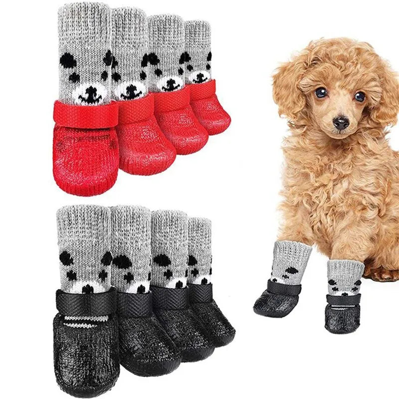 Adjustable Cotton Dog Shoes Non-slip Waterproof Rubber Cats Dogs Socks Sole for Chihuahua Puppy Cat Rain Snow Boots Pet Products