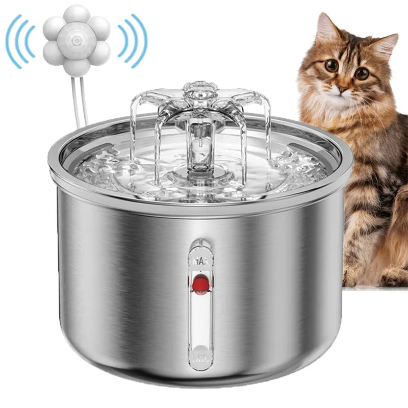 Pet Stainless Steel Intelligent Induction Fountain Flower Cat Water Dispenser, Visual Water Level Automatic Cat Water dispenser