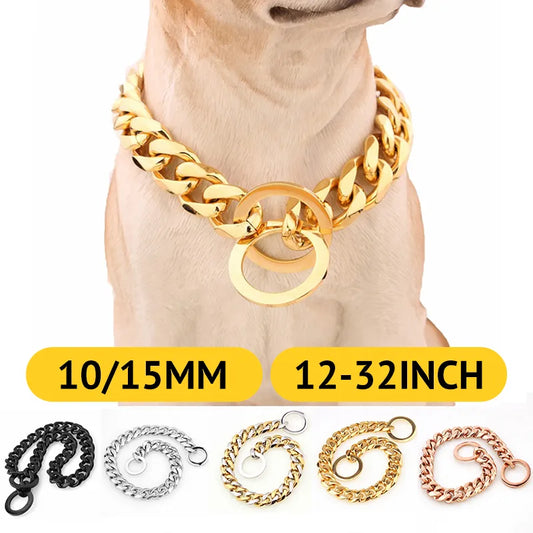 15mm Solid Dog Chain Stainless Steel Necklace Dogs Collar Training Metal Strong P Chain Choker Pet Collars for Pitbulls