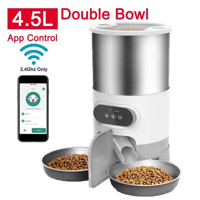 Cat Timing Feeder Smart APP Cat Feeder Stainless steel Double Meal PetSPECIFICATIONSBrand Name: NoEnName_NullOrigin: Mainland ChinaIs Smart Device: YESMaterial: Stainless SteelMin Output: 50gType: DogsMax Output: 100gVoltage: 110-240VLShopDoggieworksShopDoggieworksCat Timing Feeder Smart APP Cat Feeder Stainless steel Double Meal Pet Food Remote Feeding Automatic Dispenser Suitable Cats Dog