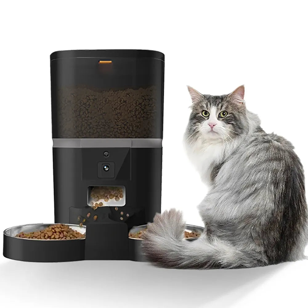 4L Automatic Cat Feeder Smart Pet Feeder For Cats Small Dogs Food Dispenser With Camera Recorder Timing Quantitative Double Bowl