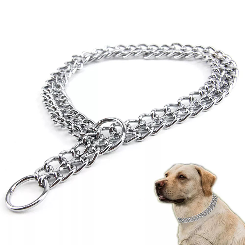 Chain Dog Training Choke Collar Adjustable Double Row Stainless Steel Chain Slip Collar Strong & Durable Dog Slip P Chain Collar