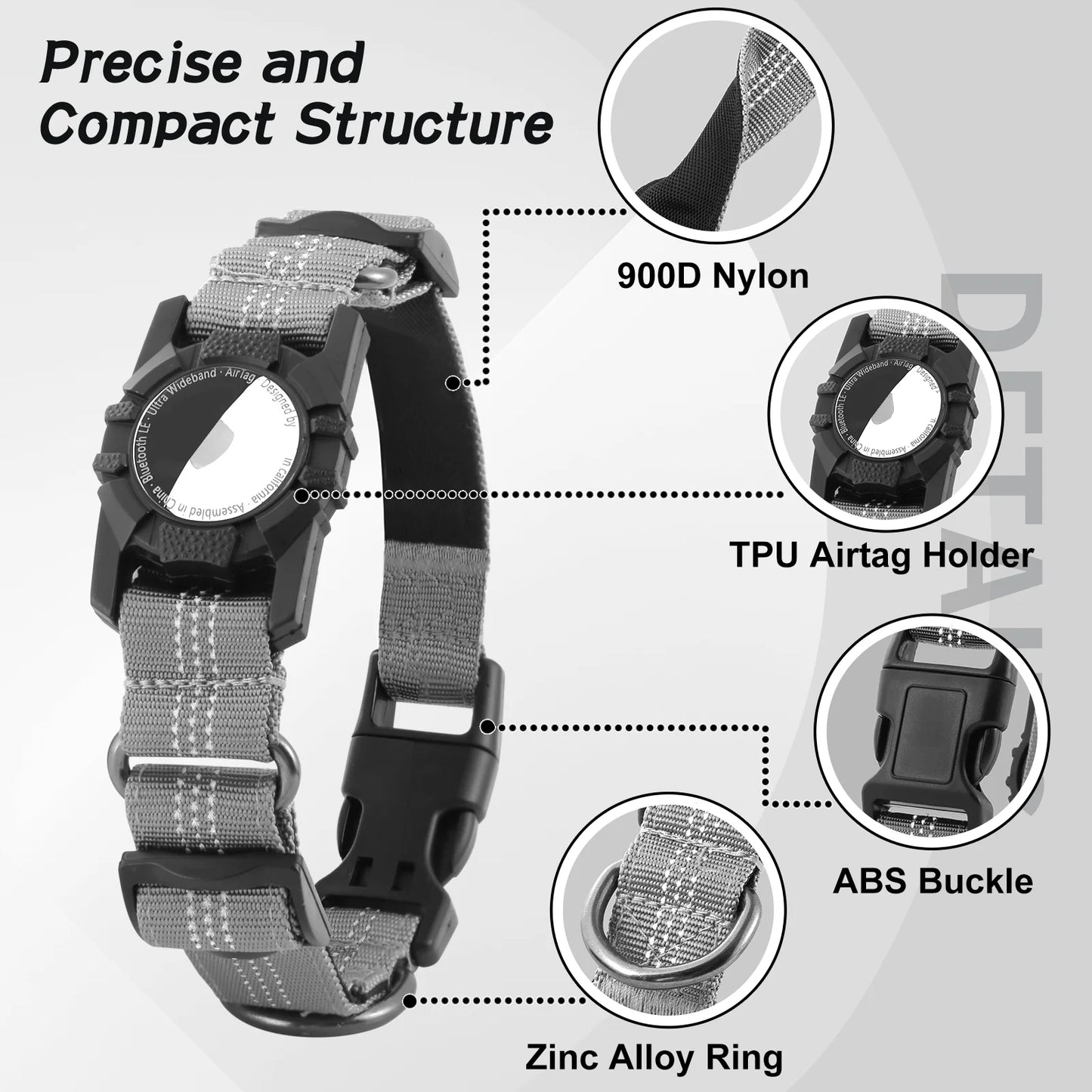 AirTag Dog Collar, Reflective Air Tag Dog Collar for Apple, Integrated Air Tag Accessories Pet Collar for Small Medium Large Dog