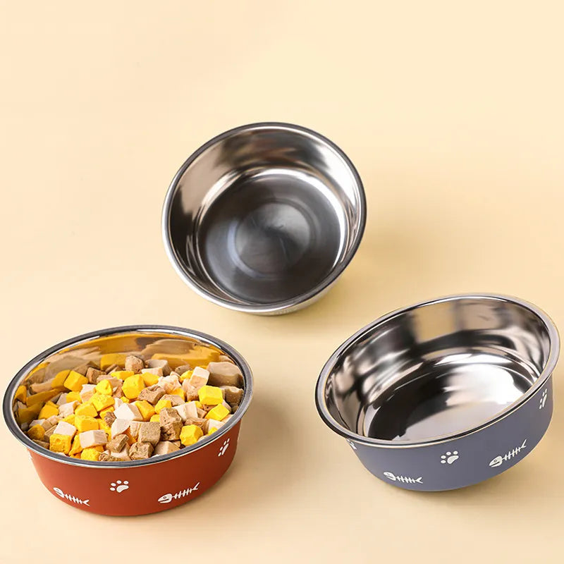 Pet Cat Feeding Bowl Stainless Steel Plastic Non-slip Single Bowl Food Drinking Tray Feeder Drop-resistant Durable Pet Dog Bowl