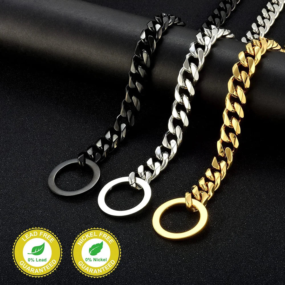 Gold Chain Dog Collar 15mm Wide Heavy Duty Metal Cuban Link Dog Slip Chain Collar Dog Necklace Fashion Pet Jewelry Accessories