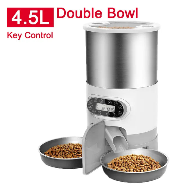 Cat Timing Feeder Smart APP Cat Feeder Stainless steel Double Meal PetSPECIFICATIONSBrand Name: NoEnName_NullOrigin: Mainland ChinaIs Smart Device: YESMaterial: Stainless SteelMin Output: 50gType: DogsMax Output: 100gVoltage: 110-240VLShopDoggieworksShopDoggieworksCat Timing Feeder Smart APP Cat Feeder Stainless steel Double Meal Pet Food Remote Feeding Automatic Dispenser Suitable Cats Dog