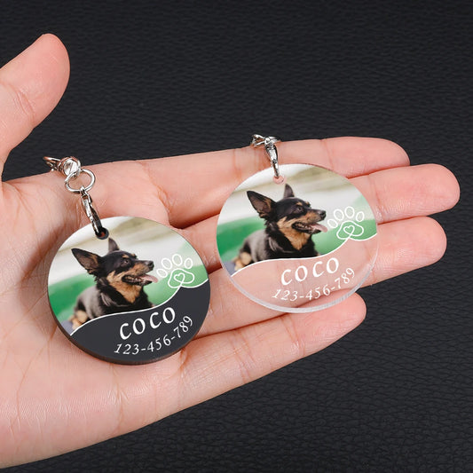 Pet ID Tag Acrylic Personalized Dog Tag with Colorful Photo Engraving SPECIFICATIONSBrand Name: ZookariaType: ID Tagsis_customized: YESMaterial: PlasticIs Smart Device: noOrigin: Mainland ChinaCN: GuangdongPattern: AnimalFeature: BreakShopDoggieworksShopDoggieworksPet ID Tag Acrylic Personalized Dog Tag