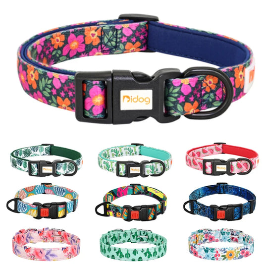 Nylon Flower Dog Collar Floral Printed Dog Cat Collars Adjustable Puppy Collar for Small Medium Large Dog Chihuahua Bulldog Pug