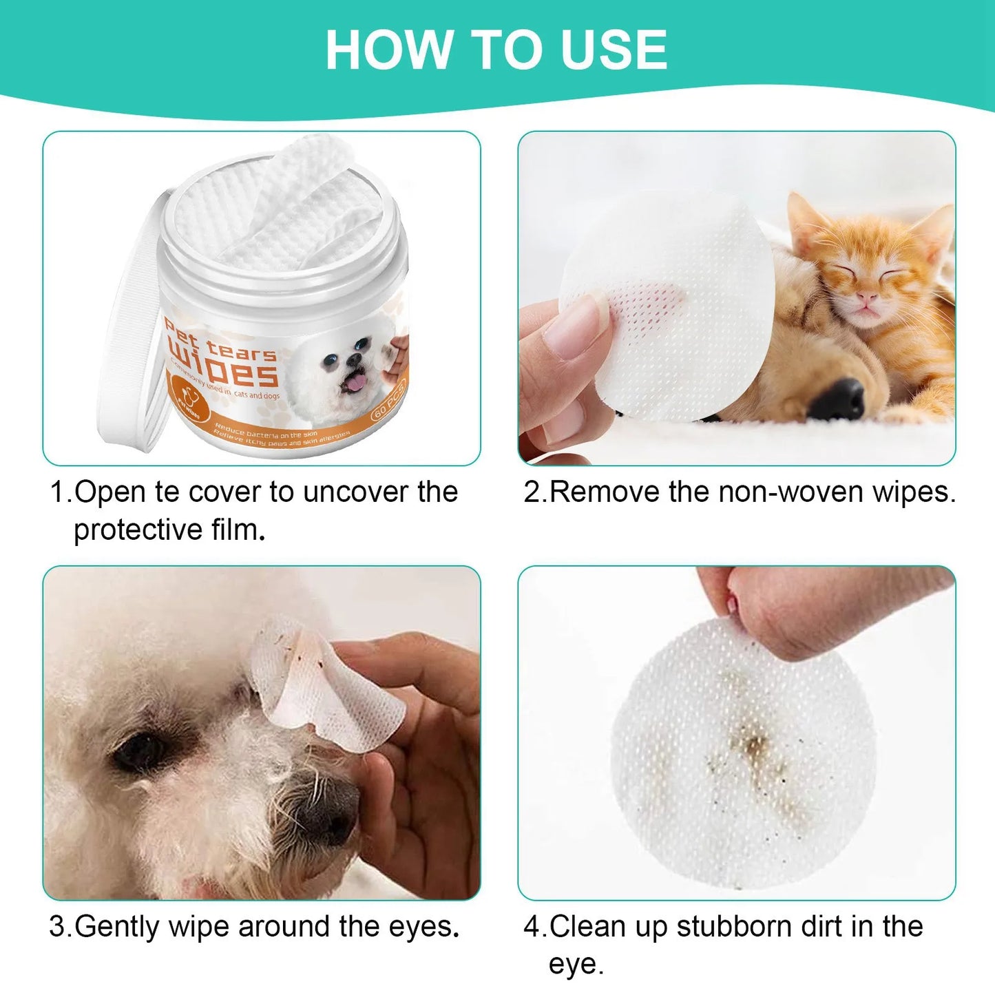 New Pet Remove Dirt From Eyes and Ears Wipes Dog Cat Earwax Clean Ears Odor Remover Pets Wet Tissue Cleaning Tools Supplies