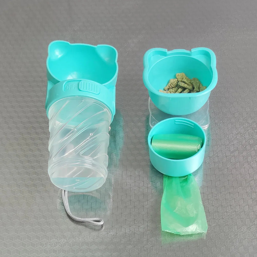 Dog Outing Water Cup Bottle Portable Cup Walking Dog Water Bottle Pet Drinking Water Feeding Food Waste Bag Multi-function Cup