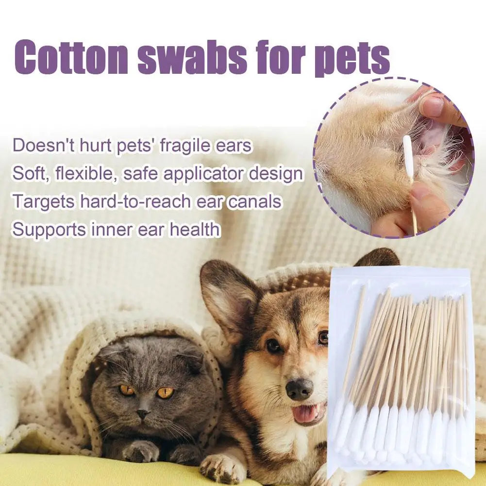 50/100Pcs Pet Ear Cleaner Cotton Buds Animal Ear Cleaner Cotton Swab Sticks Cotton Buds For Dog Cat Ear Wax Removal Pet Sup R4T7