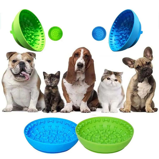 Pet Feeding Plate Silicone Mat Dog Cat Slow Food Lick Mat with Suction Cup Animals Feeder Bowl