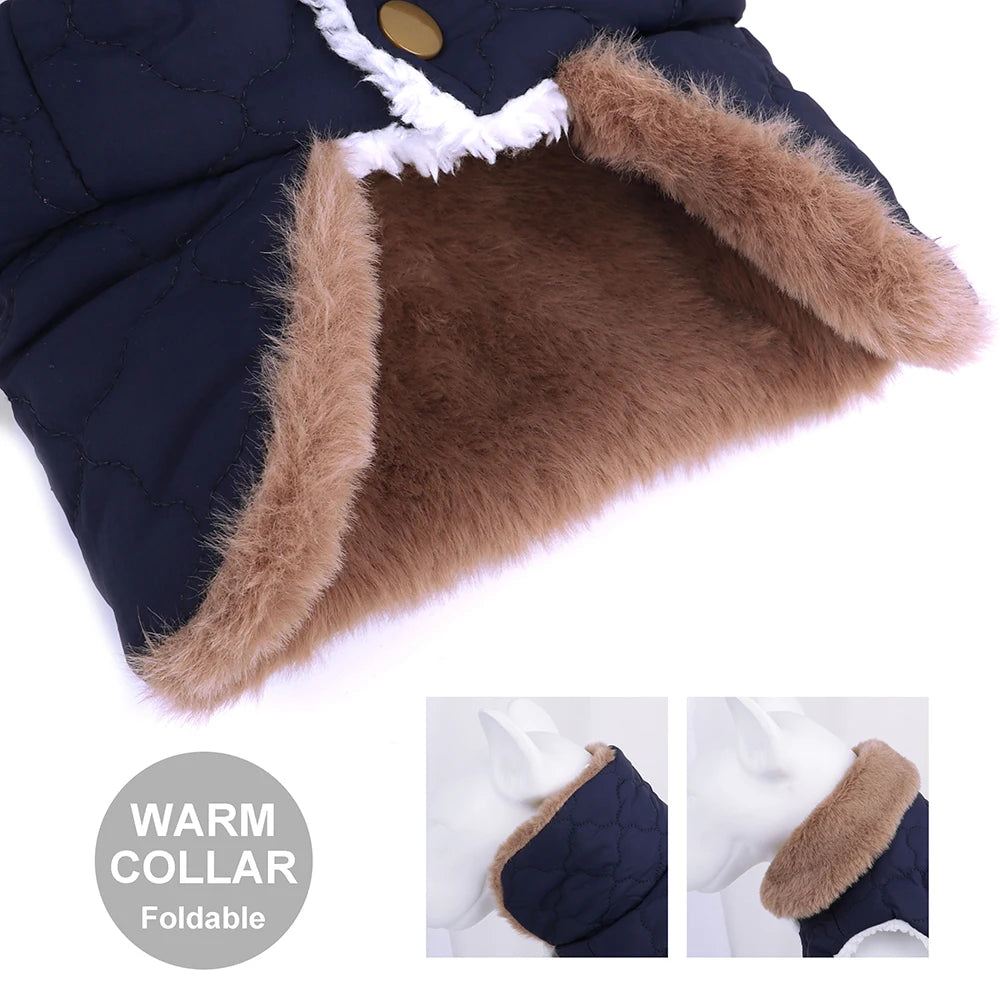 Waterproof Winter Pet Jacket Clothes Super Warm Small Dogs Clothing With Fur Collar Cotton Pet Outfits French Bulldog Coat Vest