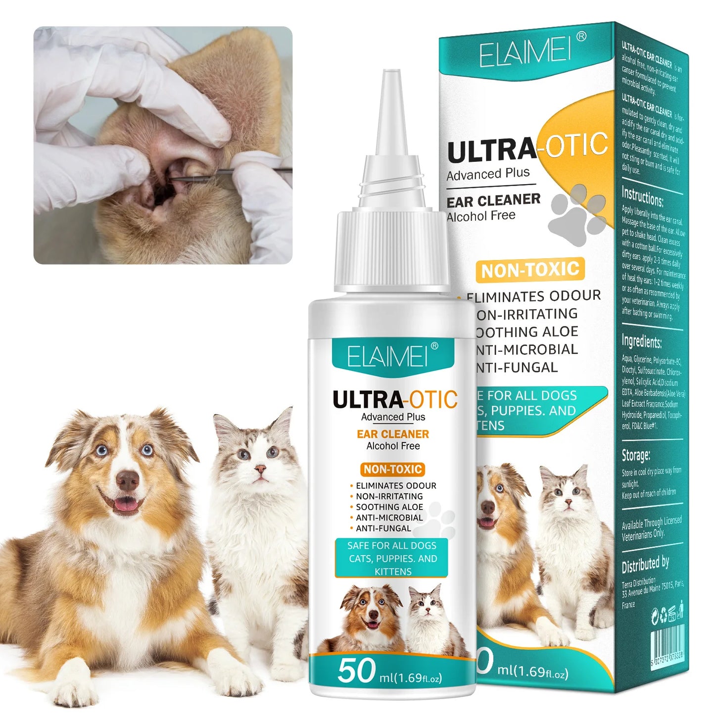 50ml Cat Dog Ear Cleaner Pet Ear Wash Ear Drops Infection Control Yeast Mites Removes Ear Mites Scientific Formula Pet Supplies