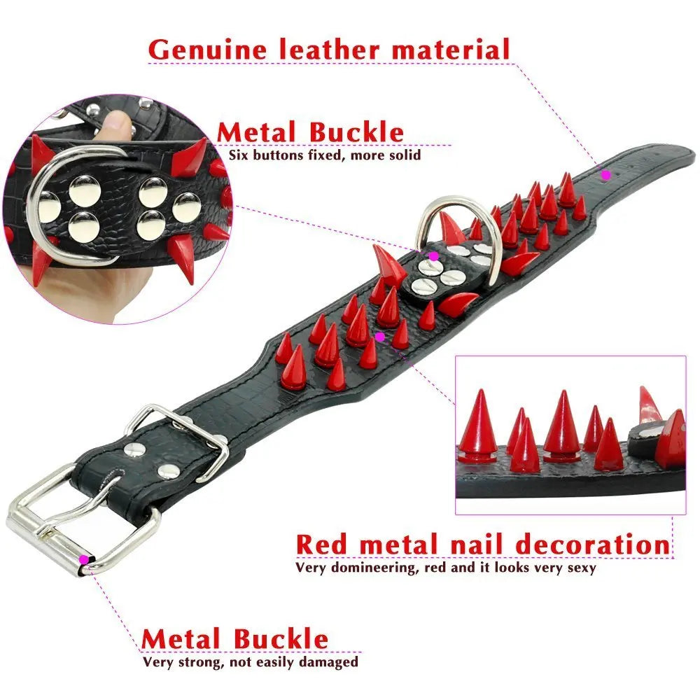 2" Wide Sharp Spiked Studded Leather Dog Collars Pitbull Bulldog Big Dog Collar Adjustable for Medium Large Dogs Boxer S M L XL