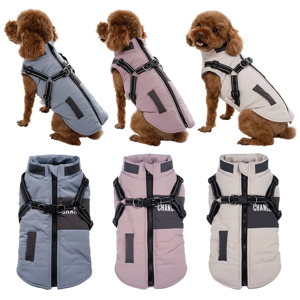 Pet Dog Jacket With Harness Winter Warm Dog Clothes Waterproof Dog Coat for Small Large Dogs Chihuahua French Bulldog Outfits