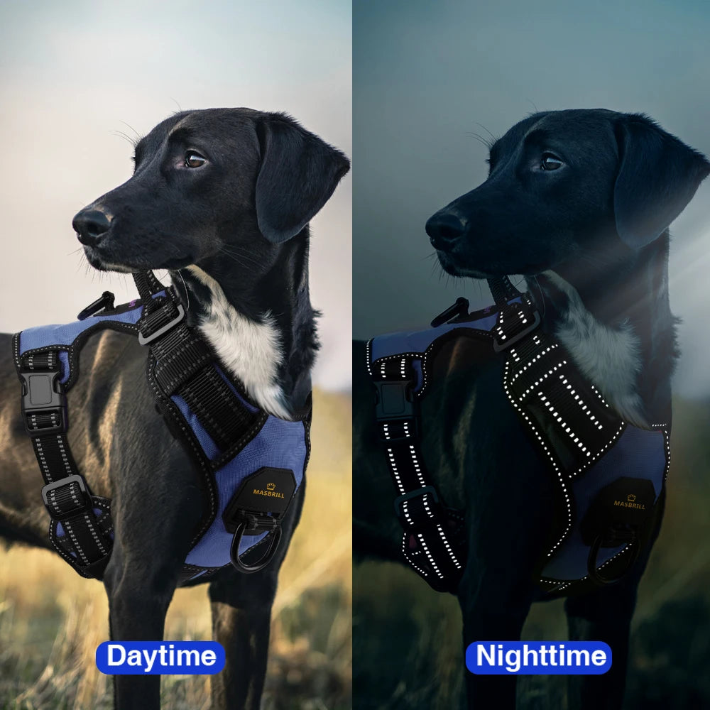 MASBRILL Dog Harness Pet Reflective Nylon No Pull Adjustable Medium Large Naughty Dog Vest Safety Vehicular Lead Walking Running