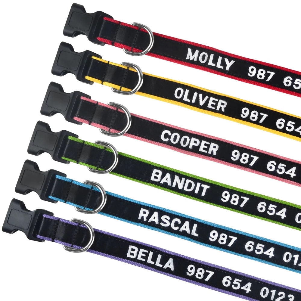 Adjustable Nylon Products Dog Collars Custom Free Embroidered Name Dogs Collar Personalized Puppy Medium Large Unisex Dog Collar