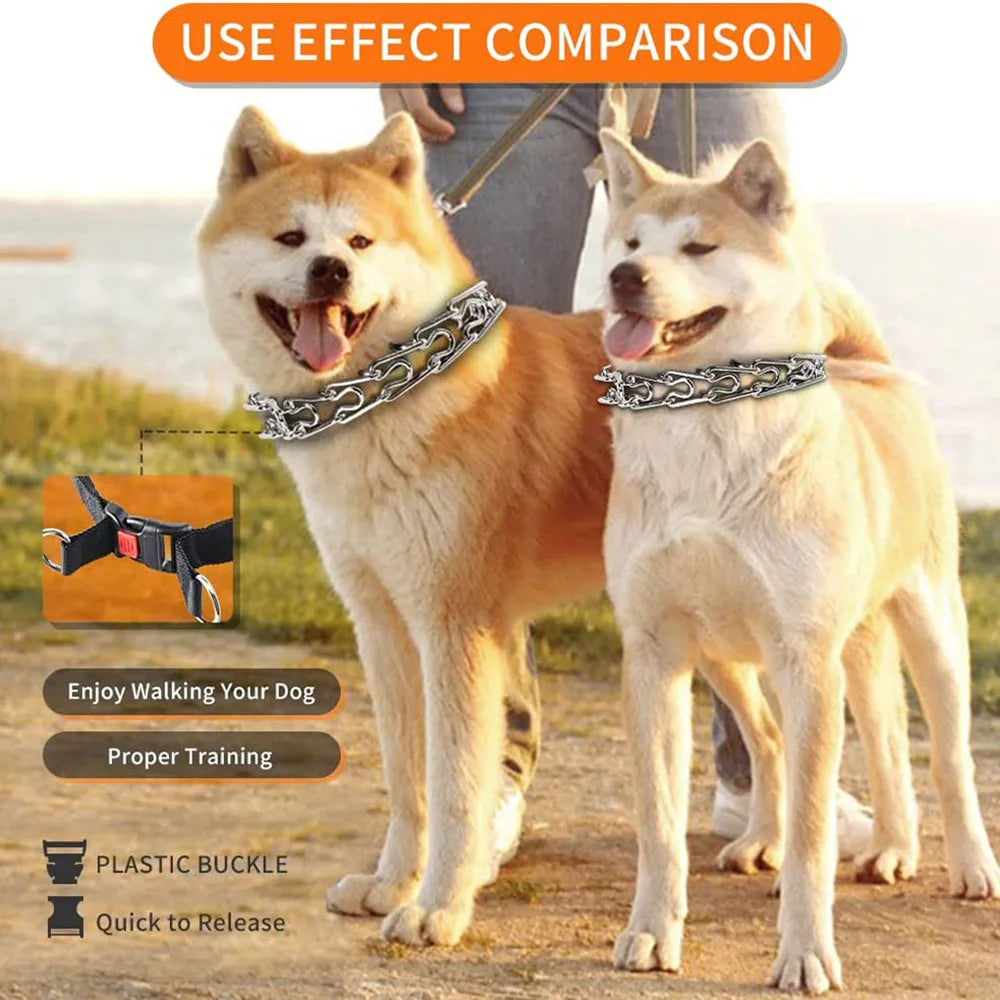 Adjustable Prong Collar for Dogs Choke Collar Pinch Training Collar for Puppy Large Dog with Stainless Steel Links & Nylon Cover