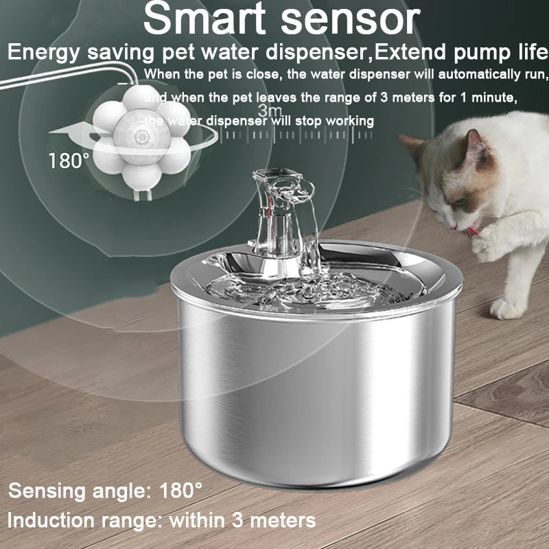 Cat Water Dispenser Automatic Cats Dog Water Fountain Running With 4-layer Filter Sensor Stainles Steel Pet Cat Drinker Fountain