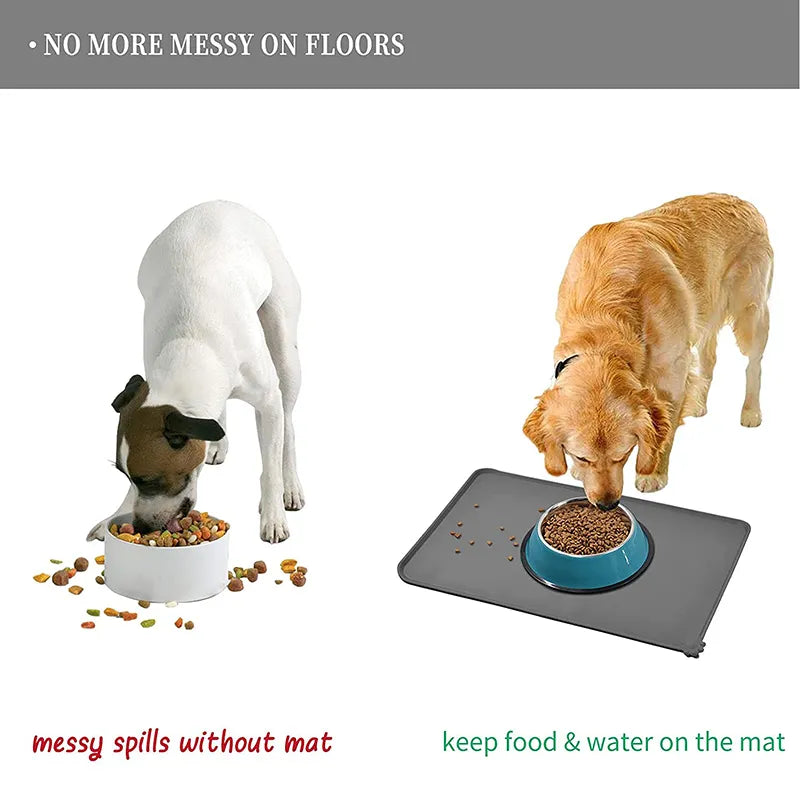 Dog Cat Bowl Food Mat with High Lips Silicone Non-Stick Waterproof Pet Food Feeding Pad Puppy Feeder Tray Water Cushion Placemat