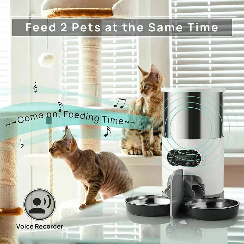 Cat Timing Feeder Smart APP Cat Feeder Stainless steel Double Meal PetSPECIFICATIONSBrand Name: NoEnName_NullOrigin: Mainland ChinaIs Smart Device: YESMaterial: Stainless SteelMin Output: 50gType: DogsMax Output: 100gVoltage: 110-240VLShopDoggieworksShopDoggieworksCat Timing Feeder Smart APP Cat Feeder Stainless steel Double Meal Pet Food Remote Feeding Automatic Dispenser Suitable Cats Dog