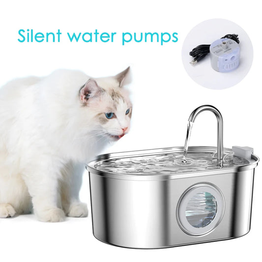 3.2L NEW Stainless Steel Cat Water Fountain Automatic Cats Drinker Drinking Fountain For Cat Dog Pet Water Dispenser with window