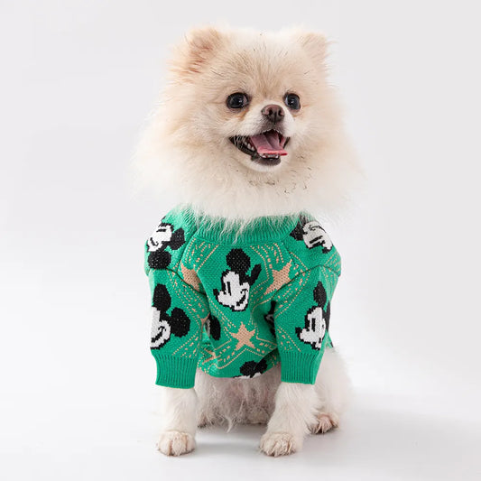 New Disney Pullover Dog Sweater Fashion Green Grey Red Mickey Mouse Pet Clothing Cotton Thickened Warm Winter Dog Coat 2022