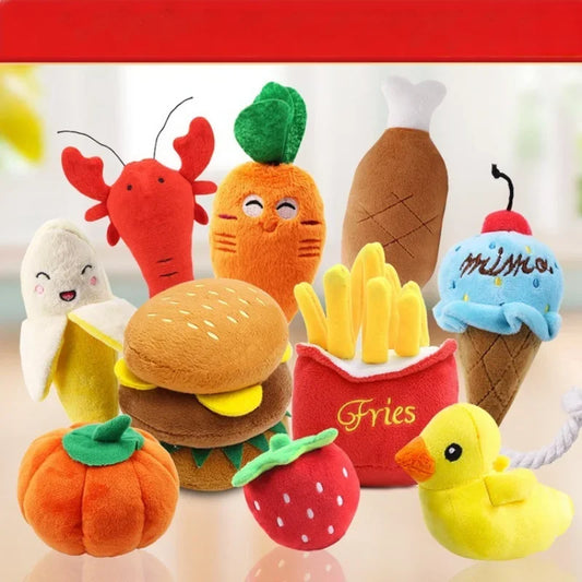 Dog Plush Toys for Small Pet Food Toys Plush Puppy Training Dog Pet Burger and Chip Toy Dog Party Toys