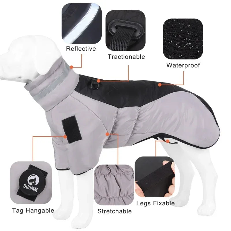 Winter Large Dog Clothes Waterproof Big Dog Jacket Vest With High Collar Warm Pet Dog Coat Clothing For French Bulldog Greyhound