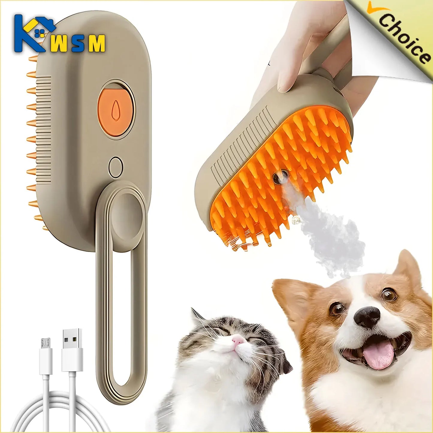 Steamy Dog Brush Electric Spray Cat Hair Brush 3 in1 Dog Steamer Brush for Massage Pet Grooming Removing Tangled and Loose Hair