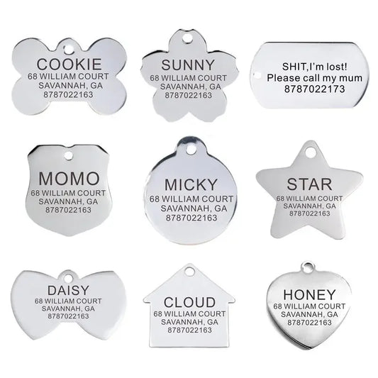 Personalized Pet ID Tag Engraved Stainless Steel Name Tags Collar AcceSPECIFICATIONSBrand Name: HOMIE PAWType: ID Tagsis_customized: YESMaterial: Stainless SteelIs Smart Device: noOrigin: Mainland ChinaCN: JiangsuPattern: LetterFeatureShopDoggieworksShopDoggieworksTags Collar Accessory Pendant Customized Free Engraving Dog Cat Nameplate