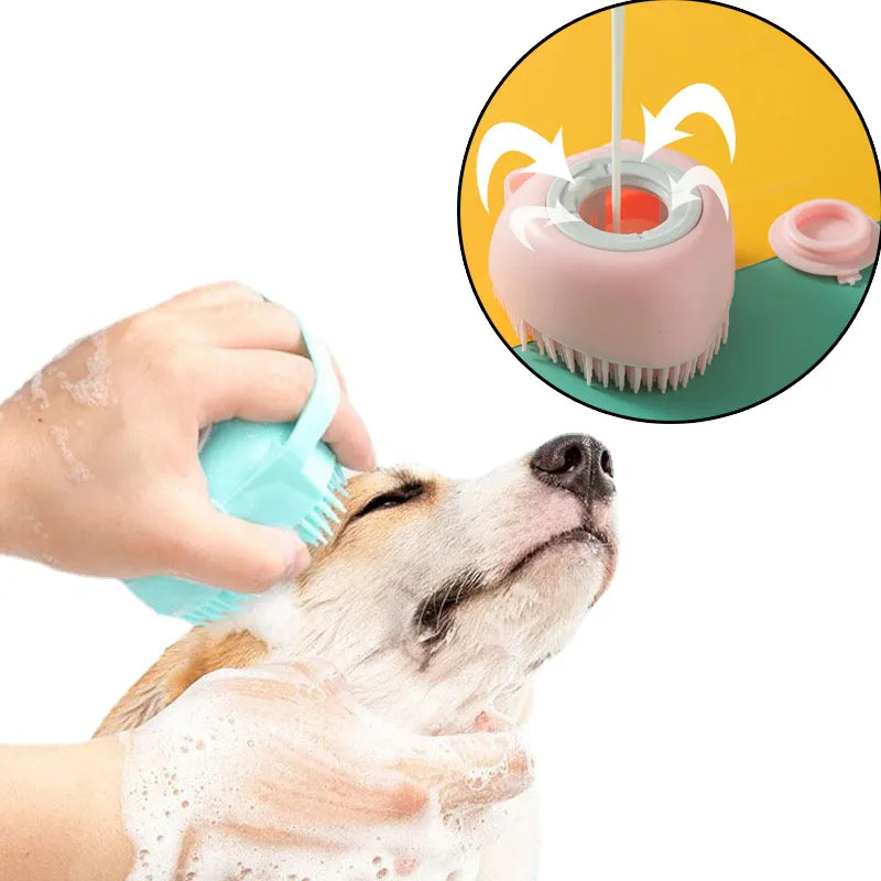 Bathroom Dog Bath Brush Massage Gloves Soft Safety Silicone Comb with Shampoo Box Pet Accessories for Cats Shower Grooming Tool